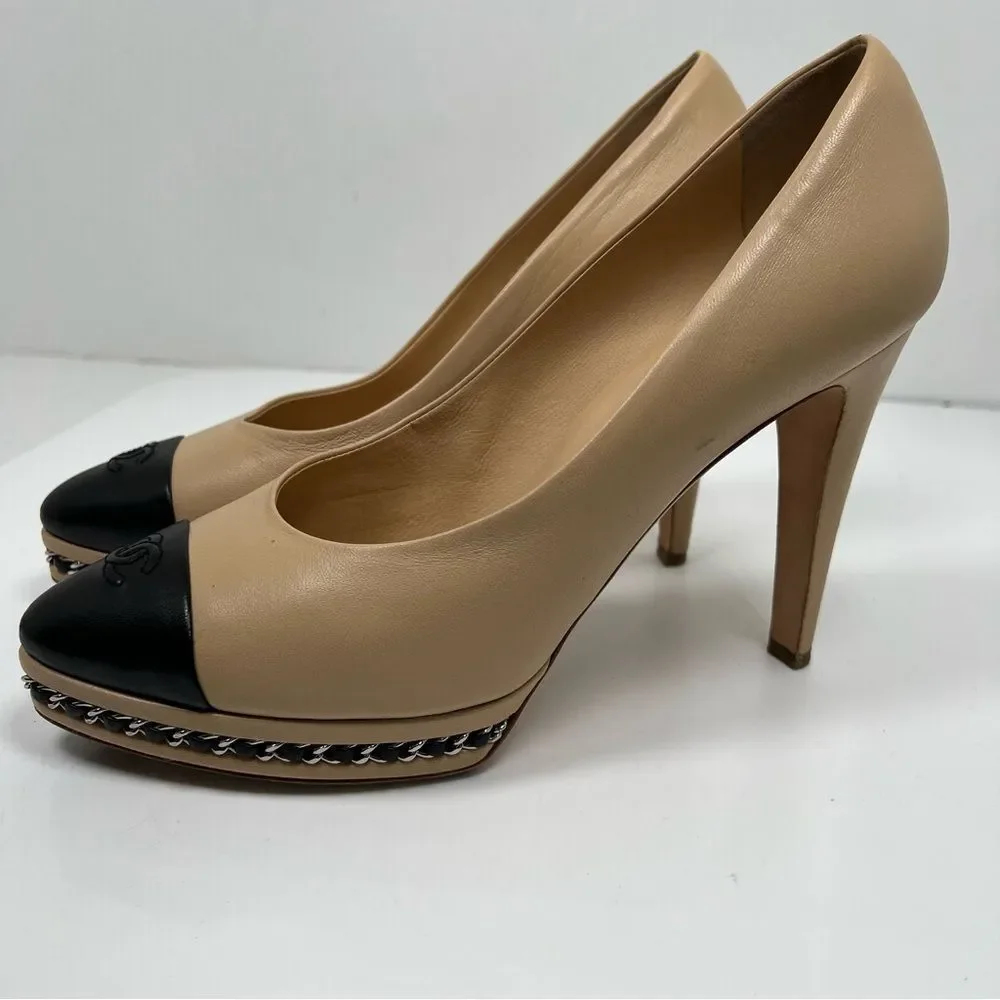 Chanel Beige And Black Classic Heels Size 41 - 10 US
